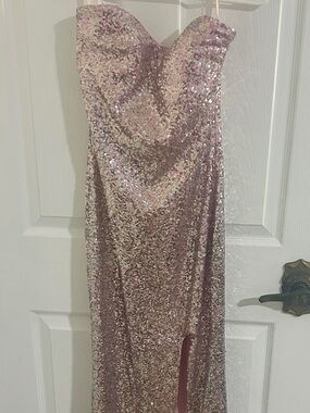 Rose Gold Sequin Evening Gown with Front Slit size 1-2